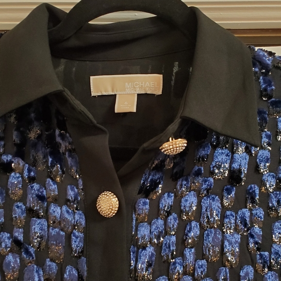 Michael Kors navy blue velvet chic dress rhinestone ball buttons formal lined - Picture 6 of 11